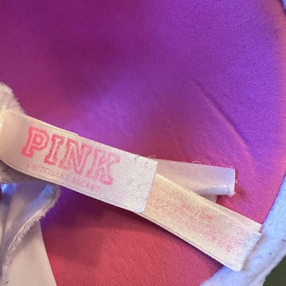 Victoria Secret‎ Black Padded Push Up Bra White Pink 32DD - Picture 3 of 4